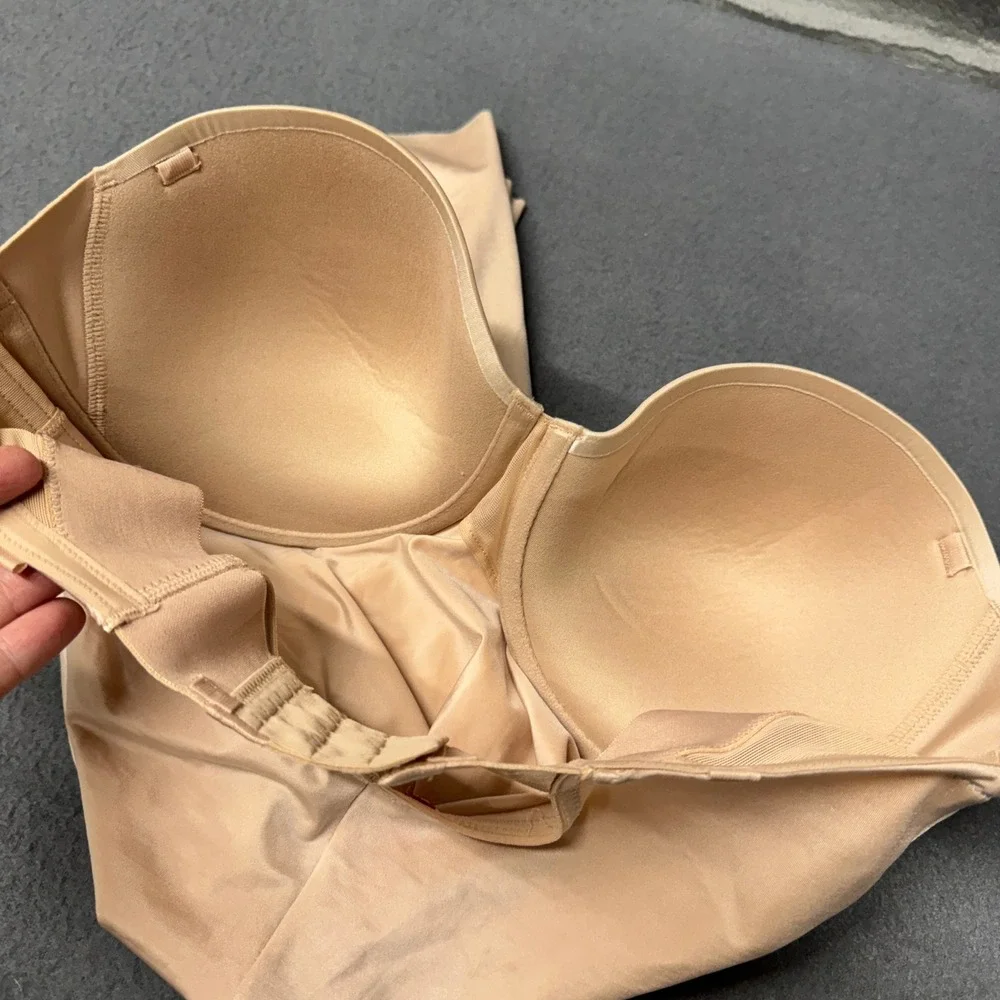 Spanx Strapless Cupped Mid-Thigh Bodysuit Womens L Suit Your Fancy Champagne